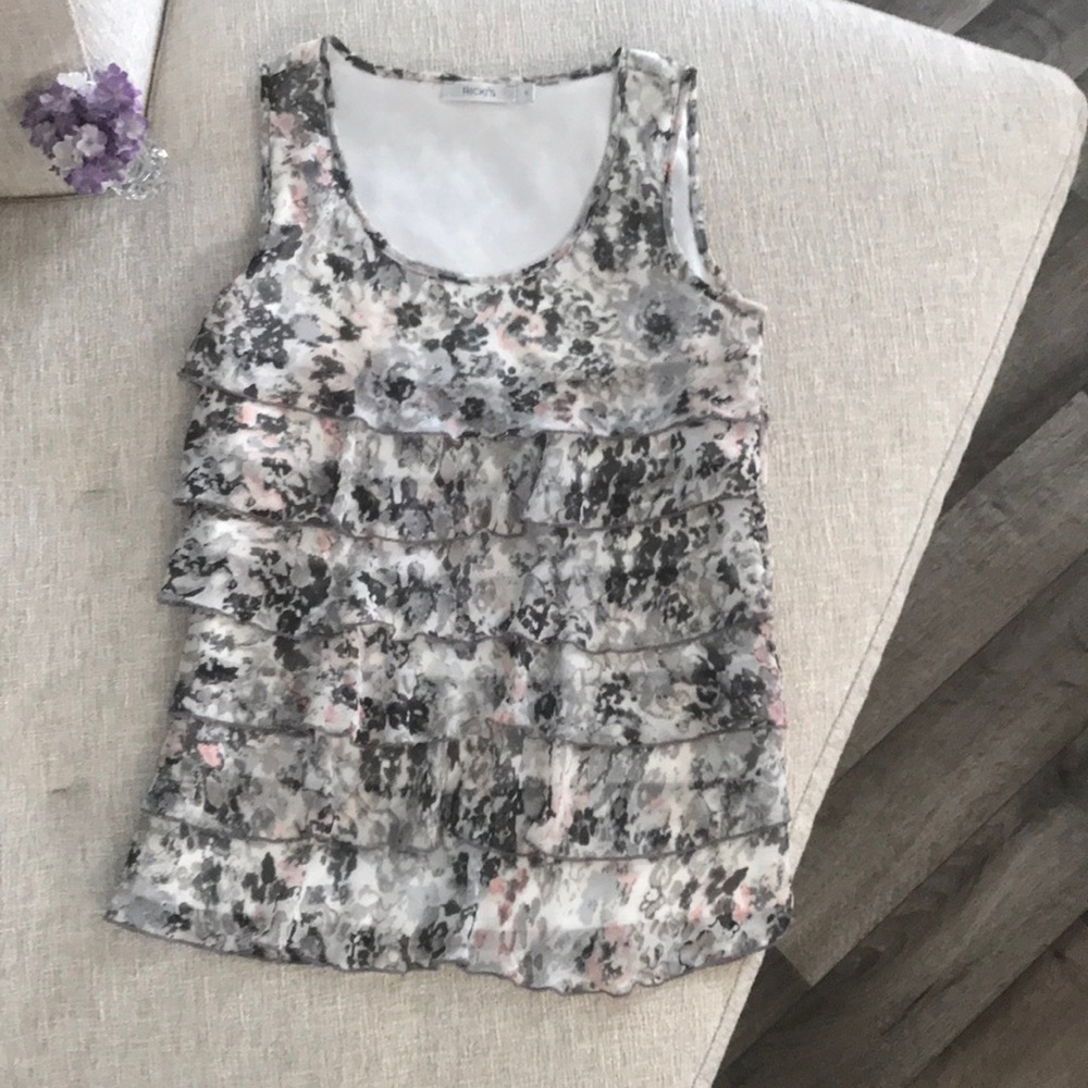 Ricki’s Ruffled Pink and Grey Thick Strap Tank Top